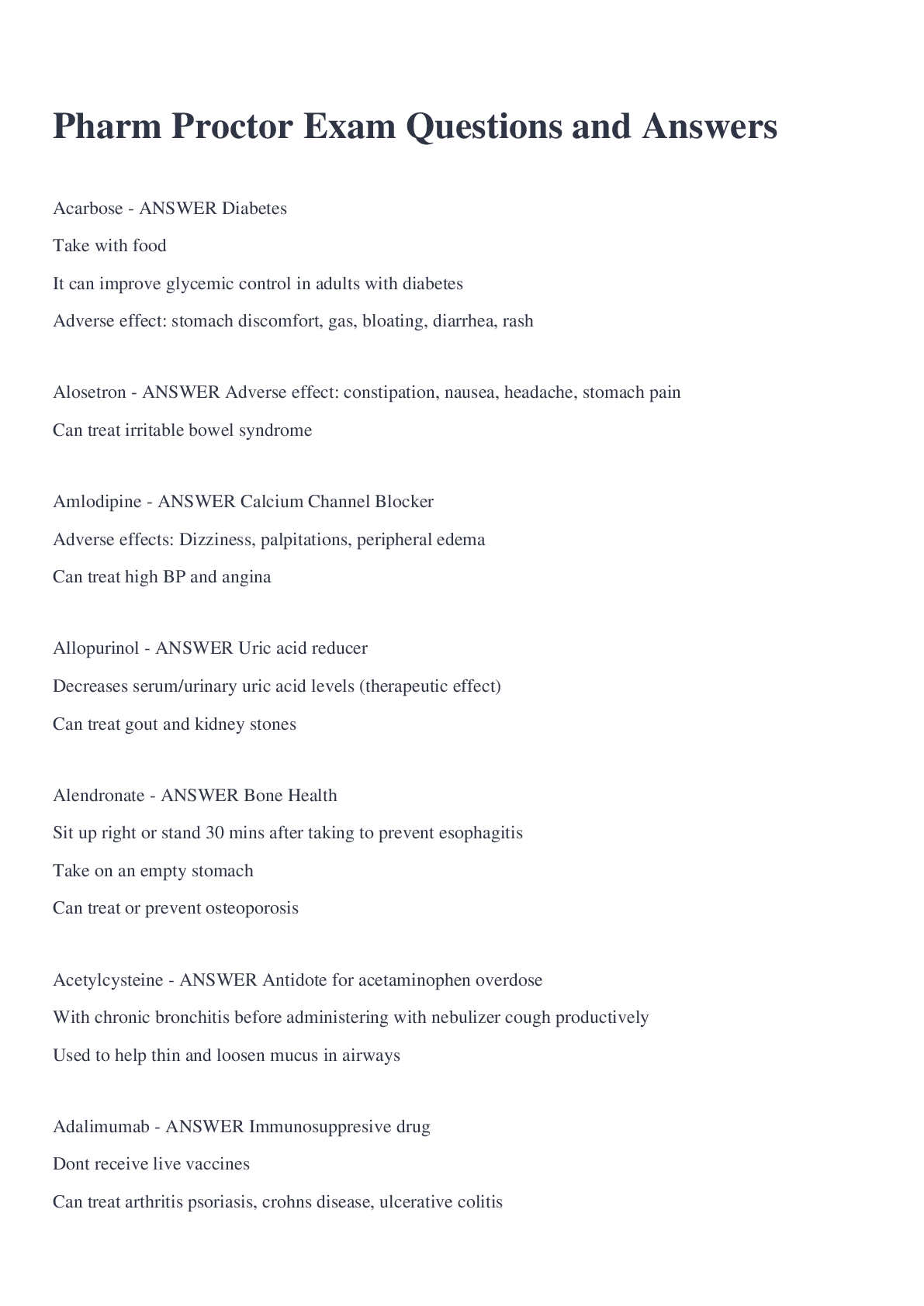 Preview image for Pharm Proctor Exam Questions and Answers